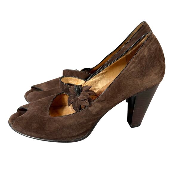 Sofft Geva Mary Jane Brown Suede Pumps Peep Toe Womens 9.5N - Picture 1 of 12